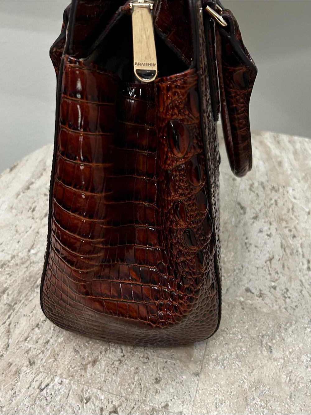 NWT Brahmin Small Finley Melbourne Pecan Croc Satchel Handbag w Dustbag $385 - Picture 4 of 9